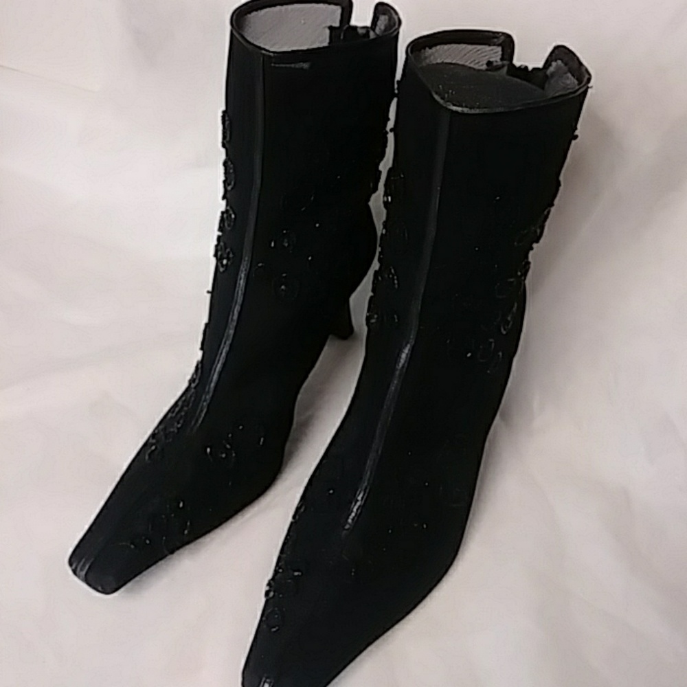 Enzo Angiolini Black Embellished Pointed Ankle Booties